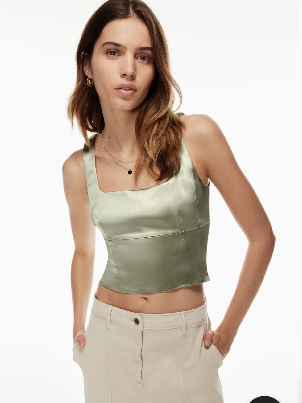 Aritzia Wilfred 1st edition Shine bustier Square-Neck satin Crop Top tank Sage